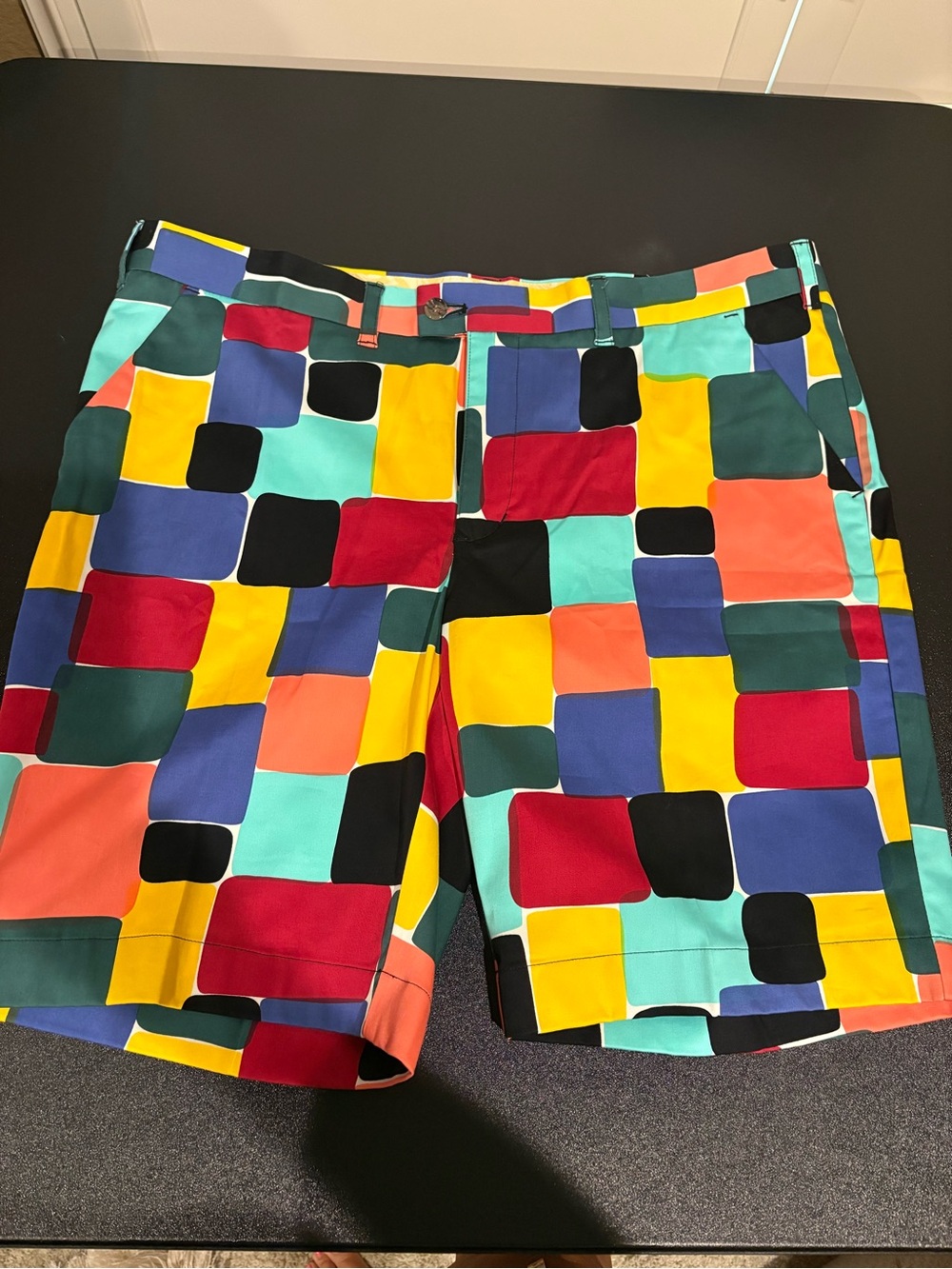 NWOT Loudmouth Golf Men's Geo Block Print Flat Front Shorts - Multicolor